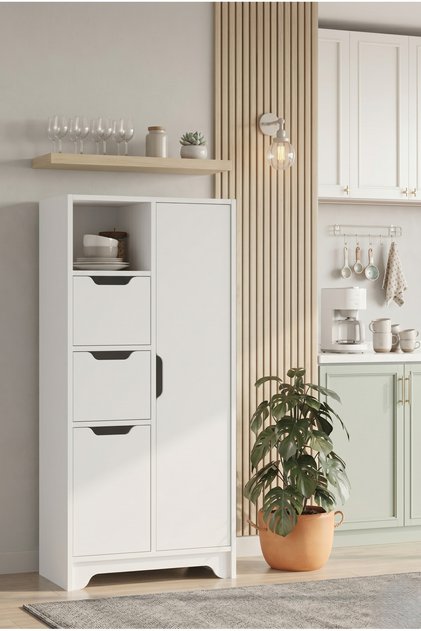 Dorge 8 Raflı Çok Amaçlı Dolap 2 Kapaklı 2 Çekmeceli Kiler Mutfak Banyo Hol Dolabı Beyaz DOG1-W