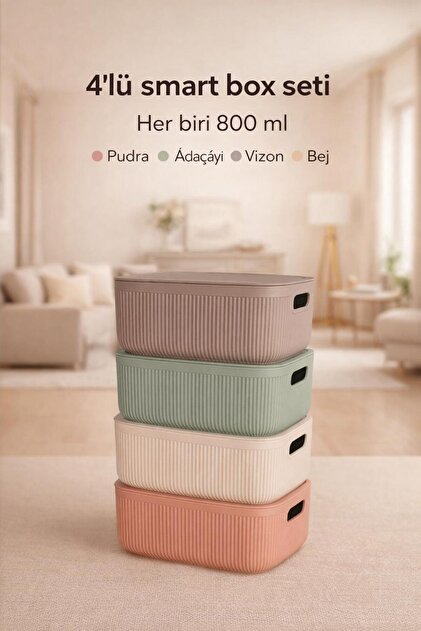 Okyanus Home Linea Smart Box Multi Renk 2,4 Lt 4 Adet Kapaklı Çok