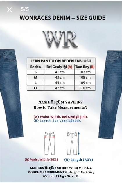 Wonraces Erkek Mavi Baggy Yıkamalı Şerit Detaylı Tasarım Premium