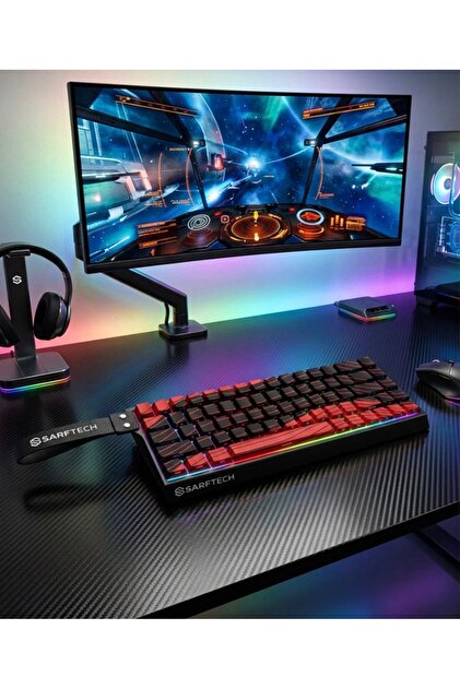 ★GEMY★ AYMESTORE Siyah Manyetik Switch RGB Gaming Klavye 68 Tuş Türkçe Q