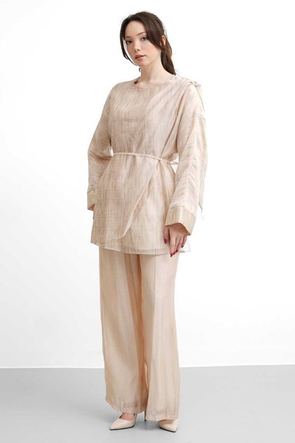 Molly Nelly Women's Shadow Pattern Voile Shoulder Shawl and Trouser Suit