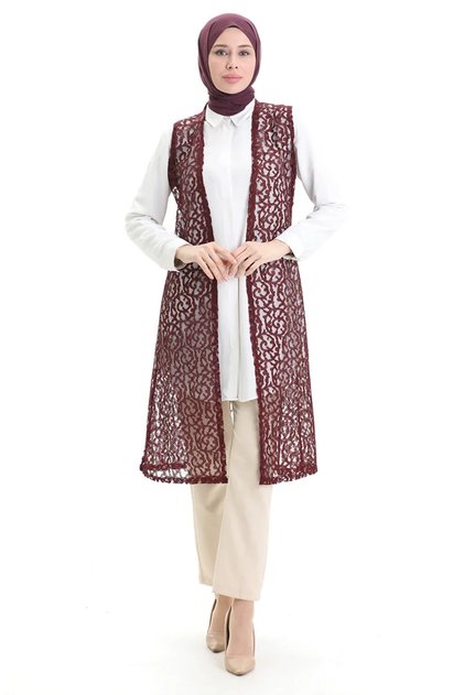 Lace Long Vest 8742-04 Claret Red