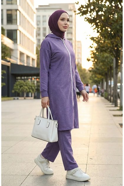 Zippered Tracksuit Set 3044-10 Dark Lilac
