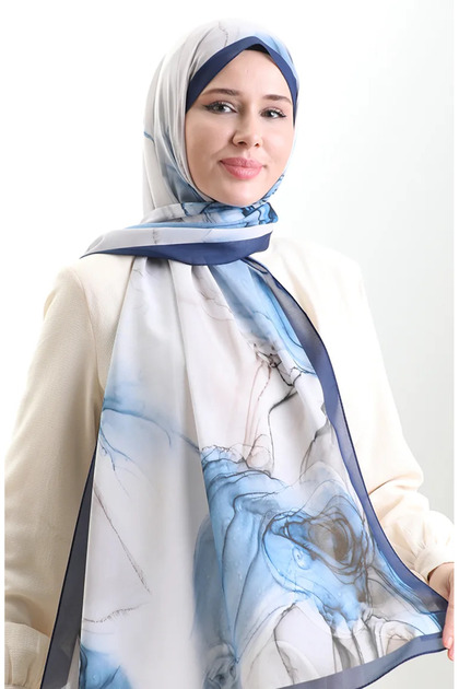 Hanzade French Silk Shawl 70328-11 Navy Blue Mink