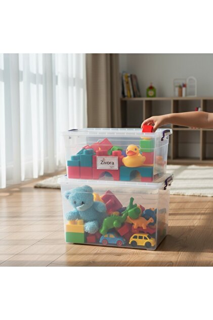 Set of 2 30 Liter Toy Box Plastic Horizontal Storage Box with Locking Lid