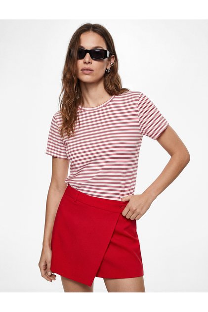 Cotton Short Sleeve Crew Neck Stripe T-Shirt