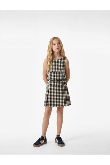 Crew Neck Sleeveless Viscose Blend Plaid Dress