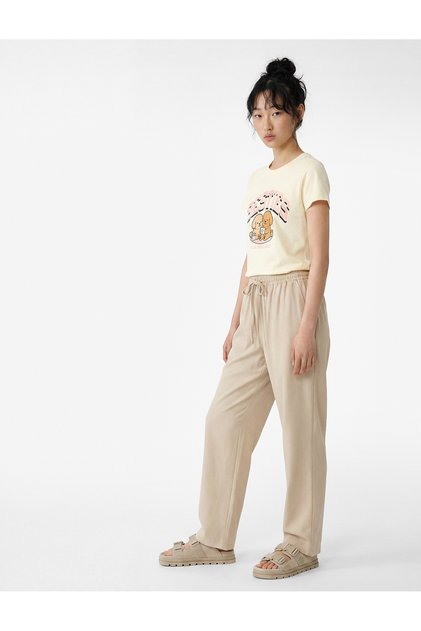 Pocket Detailed Straight-Leg Viscose Carrot Pants with Lace-Up Waist