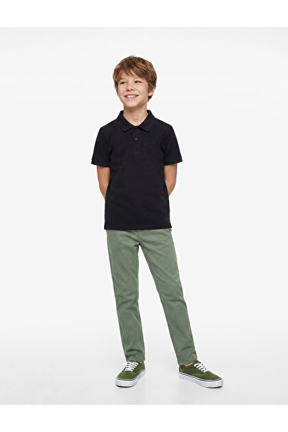 Cotton Buttoned Short Sleeve Basic Polo Neck T-Shirt