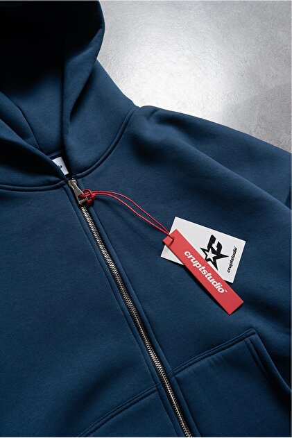 Crupt Studio Lacivert Boxy Crop Erkek Ceket Zip Hoodie - Fiyatı