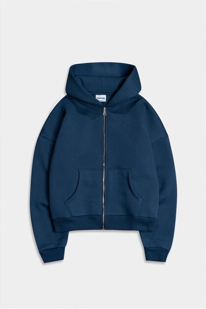 Crupt Studio Lacivert Boxy Crop Erkek Ceket Zip Hoodie - Fiyatı