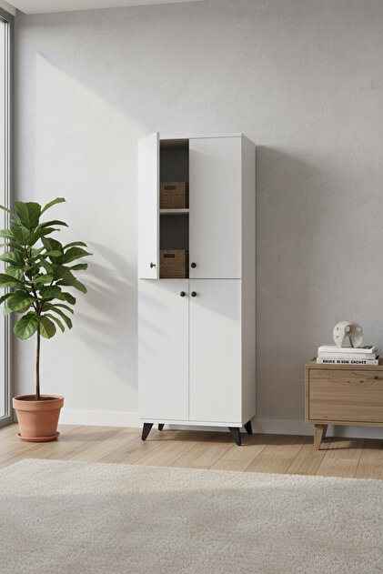 Dienni Simple Çok Amaçlı Dolap 5 Raflı 4 Kapaklı 60x44x176 BEYAZ
