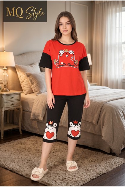 Turkish Women's Pajama Set - Bermuda Shorts - Soft Material - Comfortable - Home Use - Slim Fit - Cotton | -Mq | Women Turkish Pajama Set – Soft Fabric – Comfortable Homewear – Relaxed Fit – Daily Sleepwear