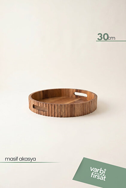 30 cm Round Acacia Wood Presentation Tray | Natural Serving Tray