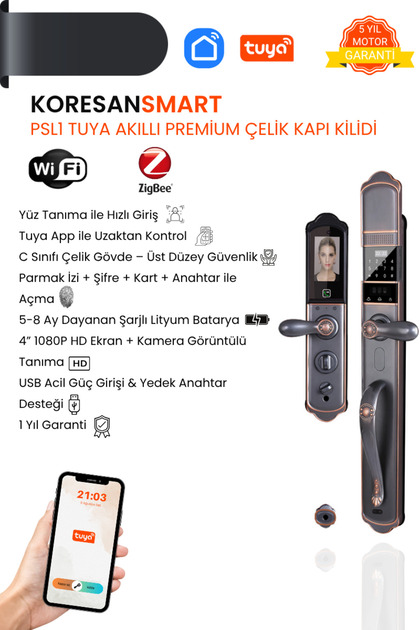 Tuya PSL1 Akıllı Premium Çelik Kapı Kilidi
