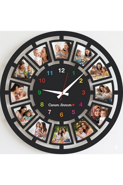 Kişiye Özel 12 Resimli Duvar Saati (2) 4 mm KALINLIĞINDA 40cm x 40cm