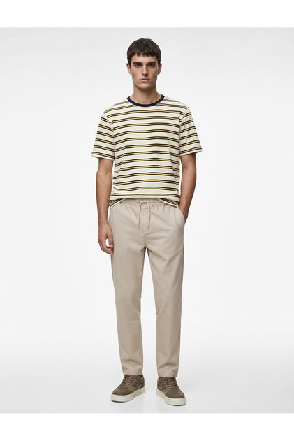 Linen Cotton Blend Pocketed Summer Trousers with Tie Waist