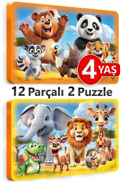 12 Parça Kalın EVA Puzzle Yapboz 2'li Yaban Hayvanları