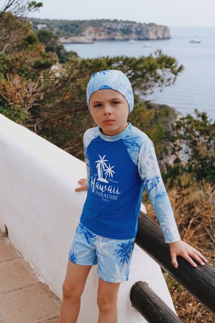 Hawai paradise printed boys' long sleeve swimsuit