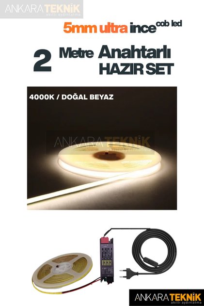 5mm Ultra İnce COB Şerit LED 12Volt – Tak Çalıştır Anahtarlı Set (Metre Seçiniz)