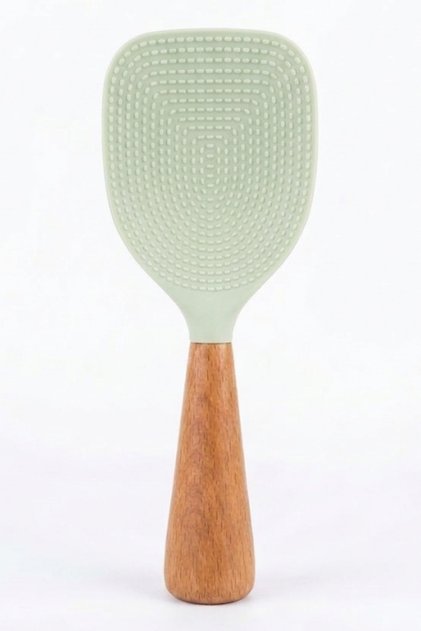 Ria Wooden Handle Silicone Tip Rice Spoon Green