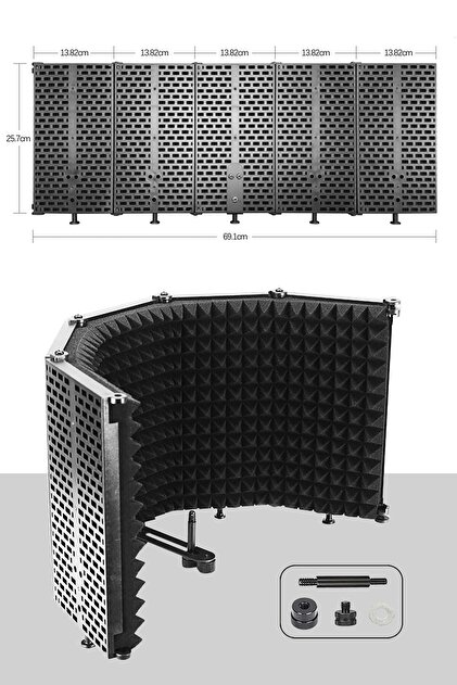 Midex Pf-43 Mikrofon Ses Yalıtım Izolasyon Paneli 5 Bölümlü Ayaklı