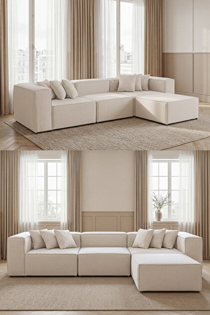 ERİZA Relax Soft 4 Modül Köşe Takımı (KIRIK BEYAZ) Keten 10