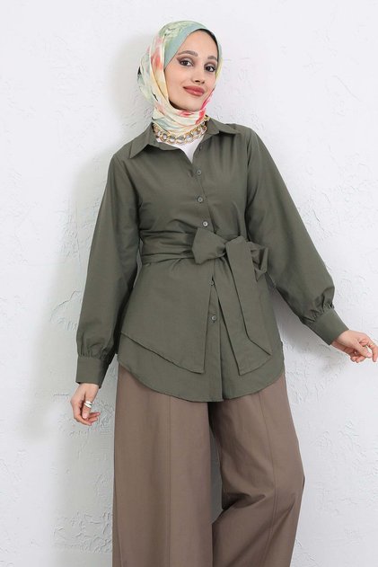 Cămașă cu curea încrucișată Y0105 - KHAKI