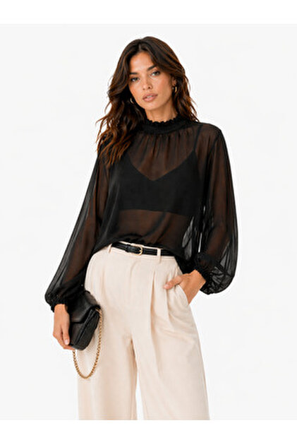 Trendyol Collection Transparent Black Tulle Blouse - Woven