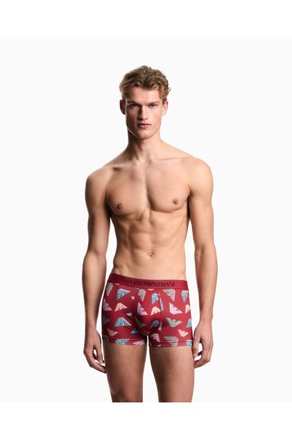 Men's Eagle Logo Patterned Red Boxer with Elastic Waistband