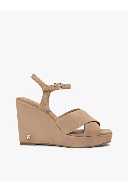 Women's 100% Suede High Heeled Beige Sandals