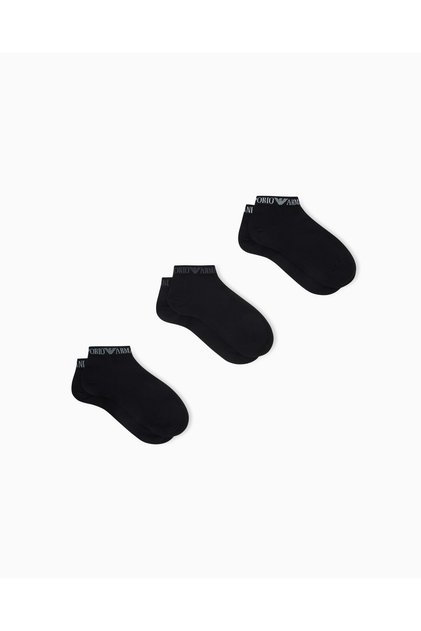 Men's Low-Cut Logo Detailed Cotton Triple Pack Black Socks