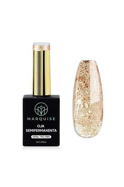 Oja Semipermanentă Glitter Auriu Champagne cu Fulgi HEMA/TPO FREE 15 ml UV/LED J941