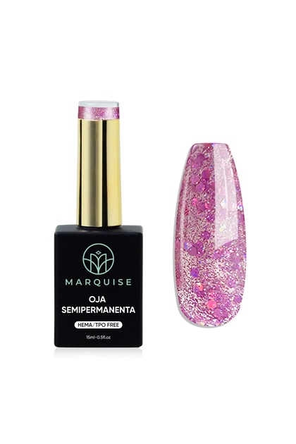 Oja Semipermanentă Glitter Roz Holografic HEMA/TPO FREE 15 ml Gel UV/LED J950