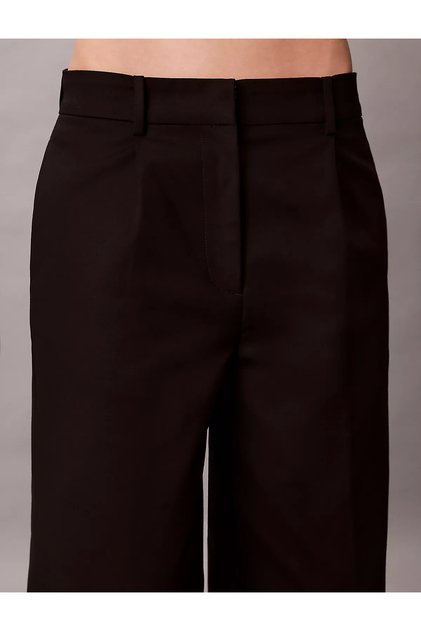 STRETCH CHINO W/ PLEAT - WIDE LE Kadın Siyah Kumaş Pantolon