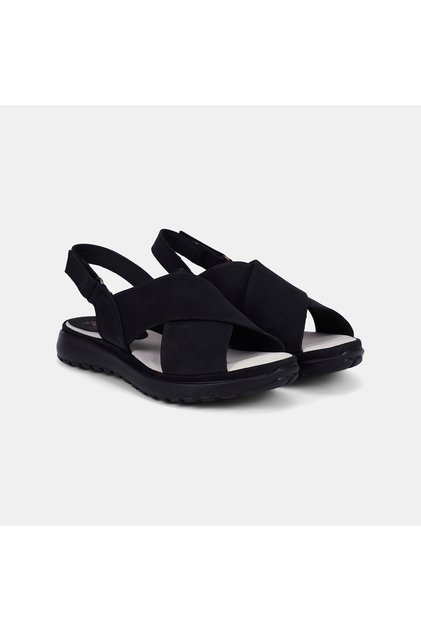 Women's Black Desacomfort Cross-Strapped Nubuck Leather Sandals