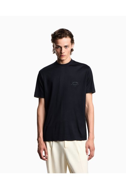 Men's Cotton Round Neck Short Sleeve Navy Blue T-Shirt