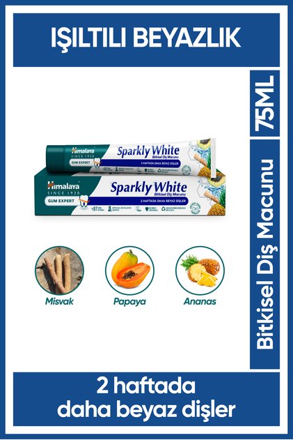 Işıltılı Beyazlık Bitkisel Beyazlatıcı Diş Macunu, Florürsüz, Parabensiz, Bitkisel Enzim, 75 ml