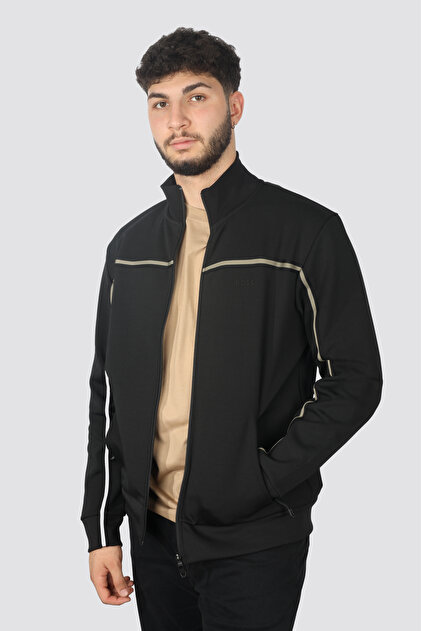 Erkek Marka Logolu Uzun Kollu Rahat Siyah Sweatshirt