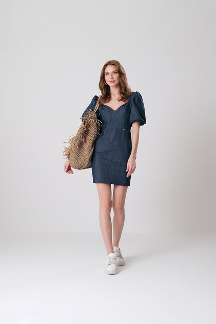 Women's Degaje Collar Short Sleeve Short Casual Navy Blue1 Dress