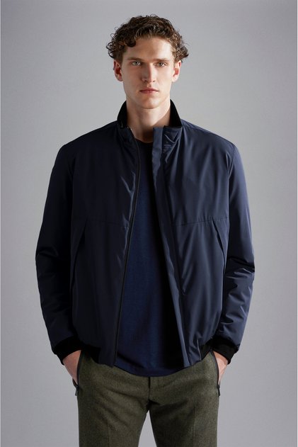 Men's Long Sleeve Regular Stand Collar Casual Navy Blue Coat