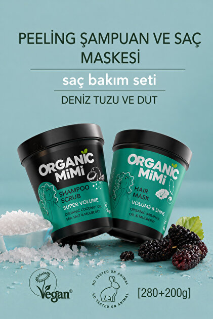 ORGANİC MİMİ Saç Bakım Seti: Süper Hacim Peeling Şampuan Kepek