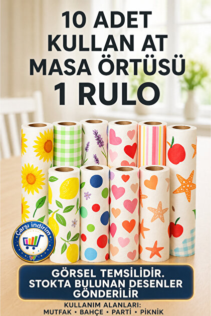 nistabolje 10 Adet Kullan At Masa Örtüsü Sıvı Geçirmez(1 RULO) Tek