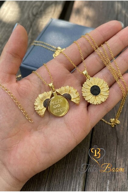 Ay Çiçeği Gümüş Kolye, Ayçiçeği Kolye, Ayçiçeği Takıları, Gold Kaplama
