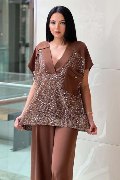 Sequined Sleeveless Mesh Blouse