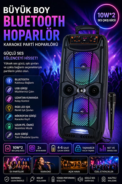 nextbuy Mikrofonlu Bluetooth Hoparlör 8x2 Extra Bass Parti Eğlence