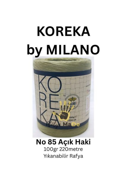 Koreka by - 85 Açık Haki Tek Yumak 100gr 220metre YIKANABİLİR RAFYA