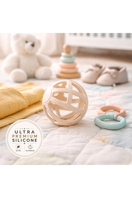 Heart Patterned Teether Ultra Premium Silicone Ball (Cream)