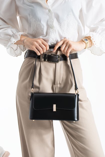 Black Covered Baguette Women's Hand and Shoulder Bag