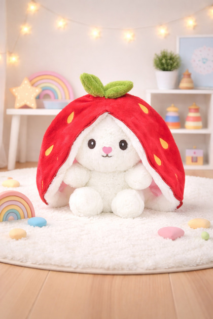 うさこ様 Zirve Çilek Tavşan Peluş Oyuncak 33 cm – Fermuarlı Tavşan Yumuşak